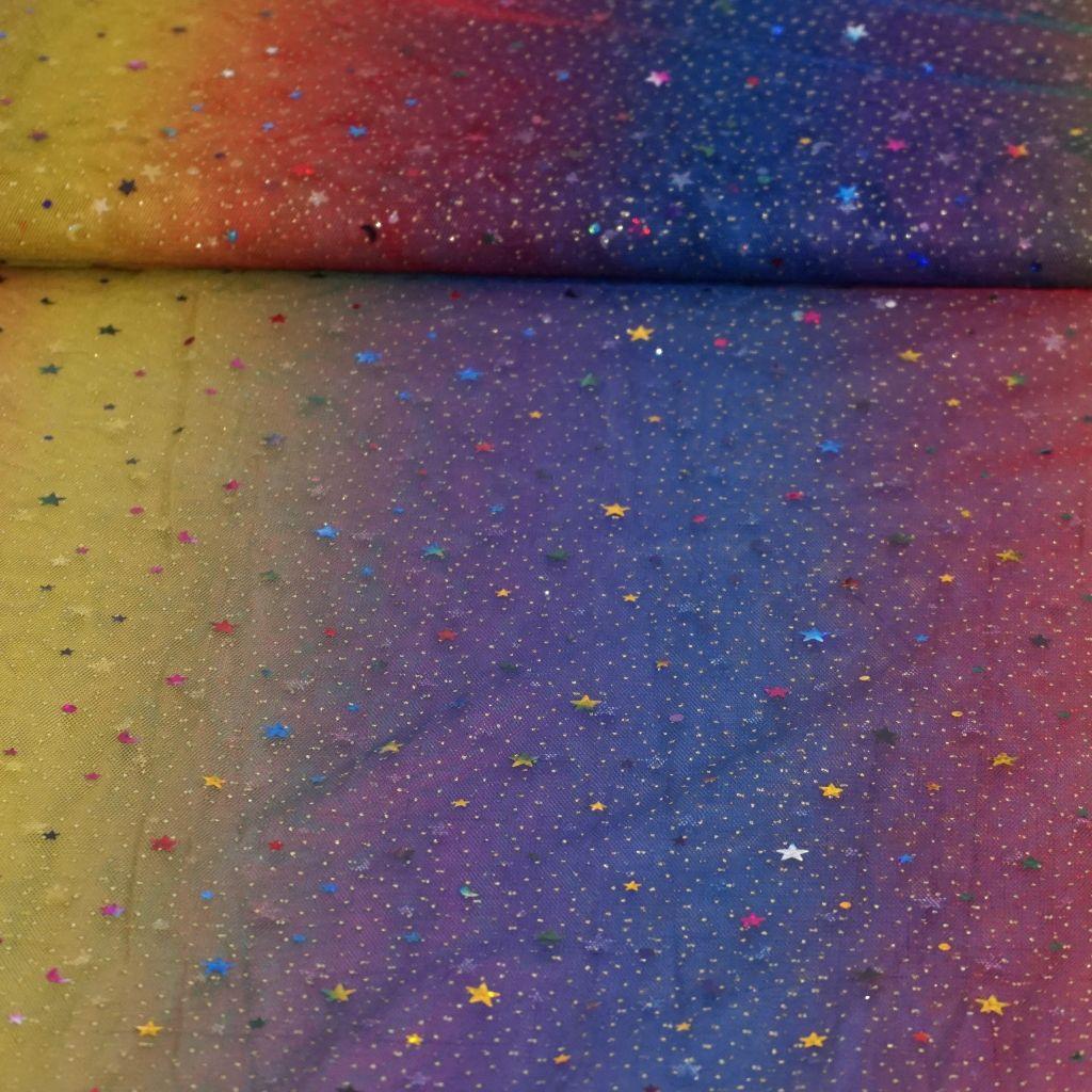 Soft-Tüll Regenbogen Verlauf Sterne Mond Glitter